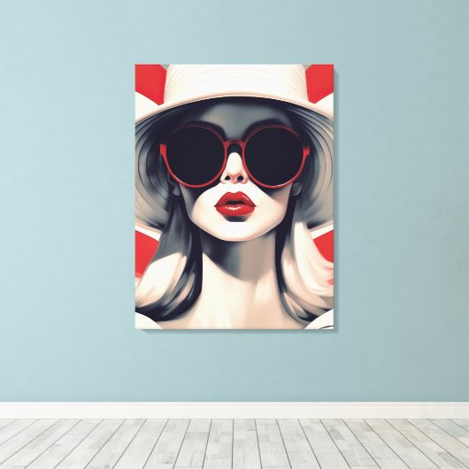 Schöne Pariser Frau in Roter Sonnenbrille Leinwanddruck (Insitu (Holzboden))