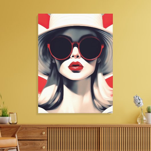 Schöne Pariser Frau in Roter Sonnenbrille Leinwanddruck (Insitu (Wohnzimmer))