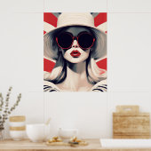Schöne Pariser Frau in Roter Sonnenbrille Poster (Küche)