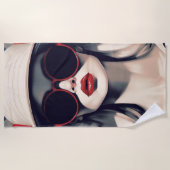 Schöne Pariser Frau in Roter Sonnenbrille Strandtuch (Vorderseite)