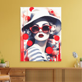 Schöne Pariser Frau in Sonnenbrille und Hut Leinwanddruck (Insitu (Wohnzimmer))