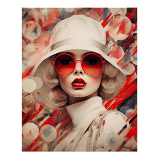 Schöne Pariser Frau in Sonnenbrille und Hut Poster
