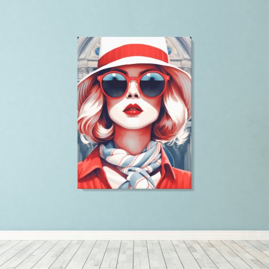 Schöne Pariser Frau mit französischen Farben Leinwanddruck (Insitu (Holzboden))