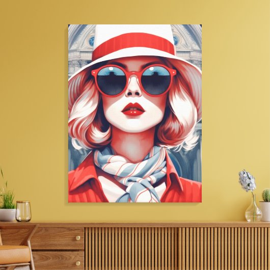 Schöne Pariser Frau mit französischen Farben Leinwanddruck (Insitu (Wohnzimmer))