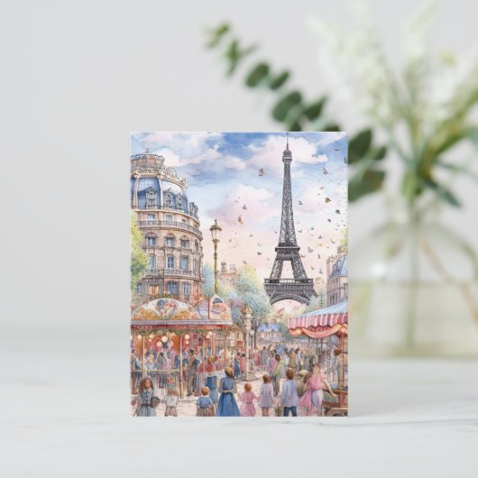 Schöne Pariser Straße mit Eiffelturm Art Postkarte (Stehend Vorderseite)