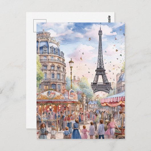 Schöne Pariser Straße mit Eiffelturm Art Postkarte (Vorne/Hinten)