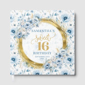 Schöne Pastel Blue Sweet 16 Gästebuch Gold Glitte (Vorderseite)