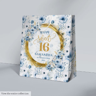 Schöne Pastel Blue Sweet 16 Gold Glitzer Taschen Mittlere Geschenktüte