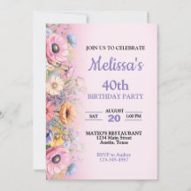 Schöne Pastel Blume Geburtstagsparty Einladung