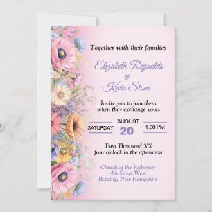 Schöne Pastel-Blume Hochzeit Einladung