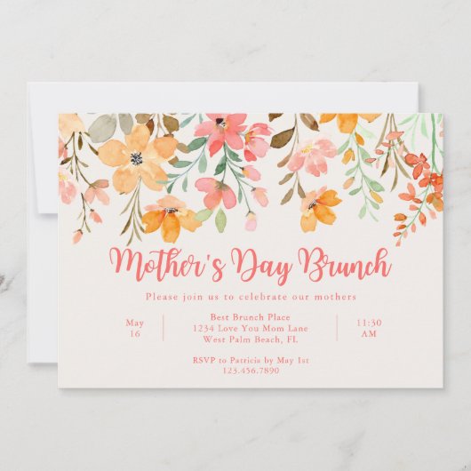 Schöne Pastel Blumenschrift Muttertag Brunch Einladung (Vorderseite)