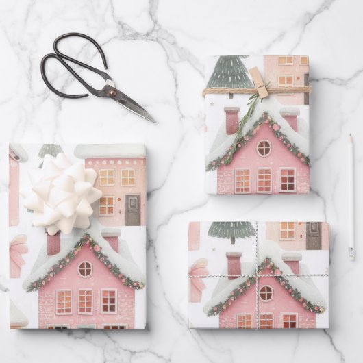 Schöne Pastel Pink Weihnachtsdesigns Geschenkpapier Set (Vorderseite)
