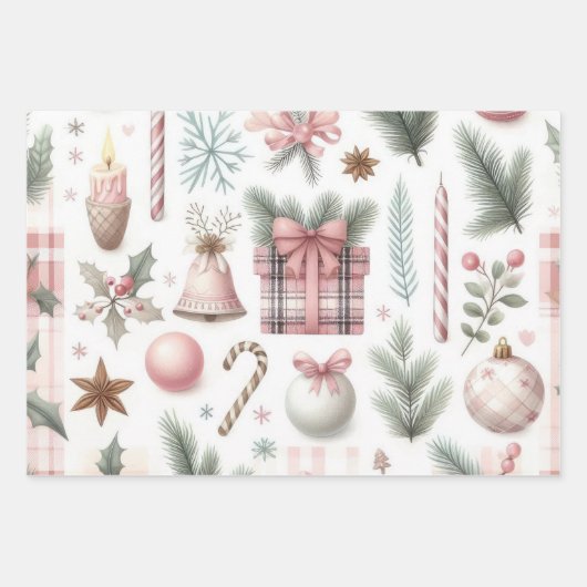 Schöne Pastel Pink Weihnachtsdesigns Geschenkpapier Set (Vorderseite 2)