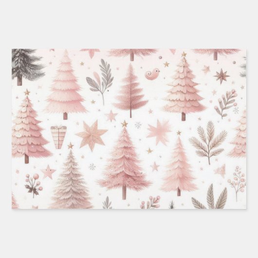 Schöne Pastel Pink Weihnachtsdesigns Geschenkpapier Set (Vorderseite)
