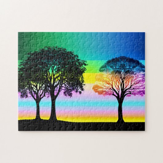 Schöne Pastel Sky Hinter Silhouette Bäume Puzzle (Horizontal)