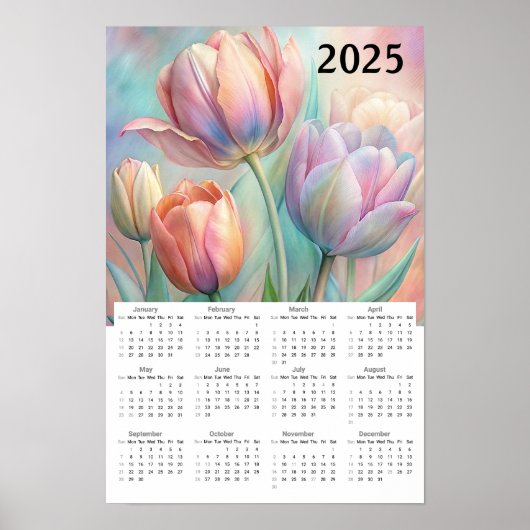 Schöne Pastel Tulips 2025 Kalender Poster (Vorne)