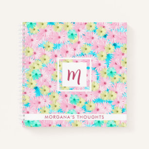 Schöne Pastell-Blumen Monogramm Quadrat Notizblock