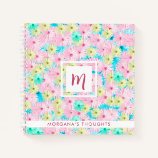 Schöne Pastell-Blumen Monogramm Quadrat Notizblock