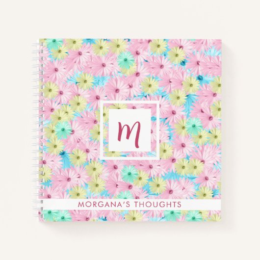 Schöne Pastell-Blumen Monogramm Quadrat Notizblock (Vorderseite)