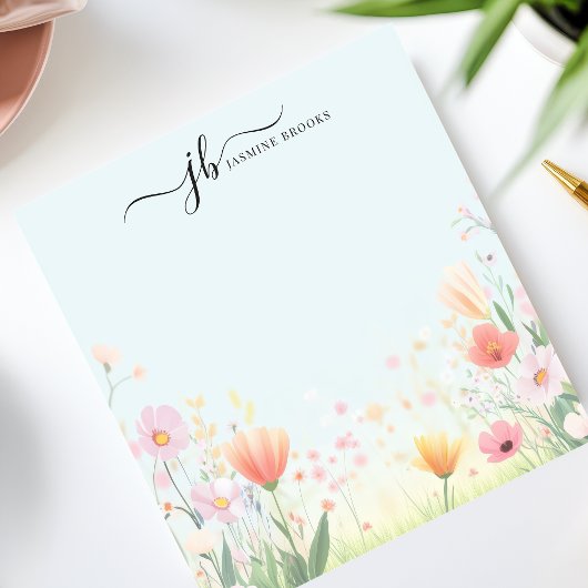 Schöne Pastell Wildblume Wasserfarbe Personalisier Notizblock