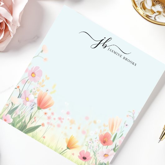 Schöne Pastell Wildblume Wasserfarbe Personalisier Notizblock