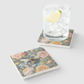 Schöne Pastellblume und Hummeln Steinuntersetzer (Seitenansicht)