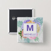 Schöne Pastellfarben Frühlingsblumen Monogramm Button (Vorne & Hinten)