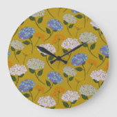 Schöne, pastellfarbene Hydrangea & Wildblume Große Wanduhr (Vorderseite)