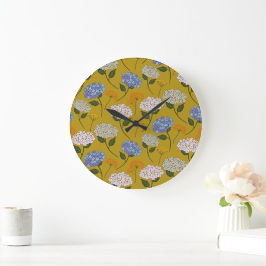 Schöne, pastellfarbene Hydrangea & Wildblume Große Wanduhr (Zuhause)