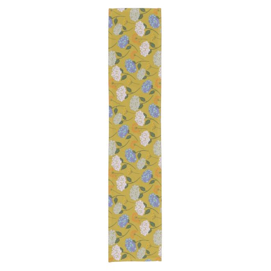 Schöne, pastellfarbene Hydrangea & Wildblume Kurzer Tischläufer (Vorderseite)