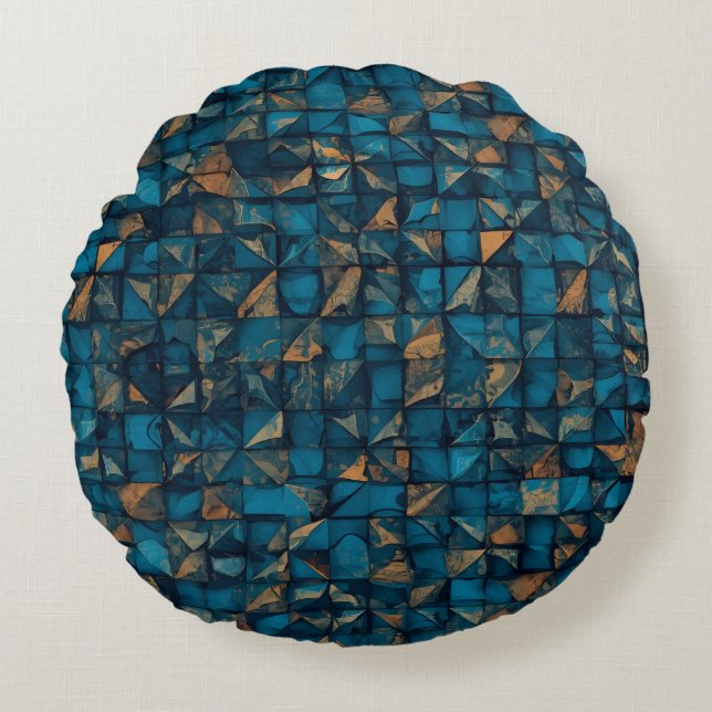 Schöne Patchwork-Optik in dunklem Türkis Rundes Kissen (Vorderseite)