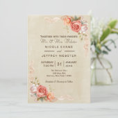 Schöne Peach Blume Shabby Chic Hochzeit Einladung (Stehend Vorderseite)