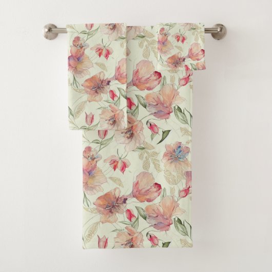 Schöne Peach Floral Badhandtuch Set (Insitu)