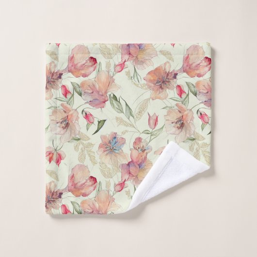 Schöne Peach Floral Badhandtuch Set (Waschlappen)