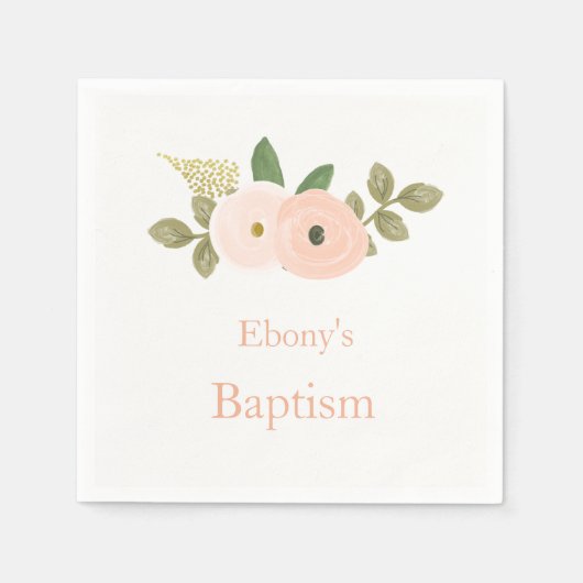 Schöne Peach Floral Taufe Christening Napkin Serviette (Vorderseite)