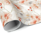 Schöne Peach Red White Floral Geschenkpapier (Rolleneckpunkt)