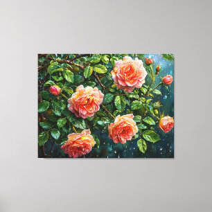 Schöne Peach Rose an einem Regentag Leinwanddruck