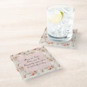 Schöne Peach Rote Floral Romantische Hochzeit Glasuntersetzer (Schrägansicht)