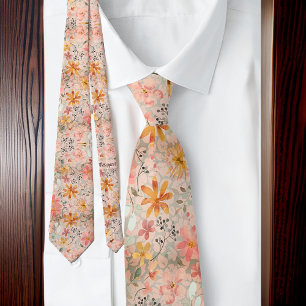 Schöne Peach Summer Floral Wasserfarbe Krawatte