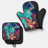 Schöne Peacock Feathers Ofenhandschuh & Topflappen-Set (Vorderseite/Rückseite)