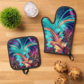 Schöne Peacock Feathers Ofenhandschuh & Topflappen-Set (Oben Unten)