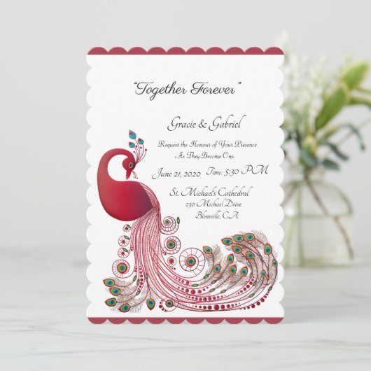 Schöne Peacock Wedding Einladung (Stehend Vorderseite)