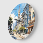 Schöne Pen- und Tintenskizze von San Francisco Große Wanduhr (Winkel)