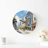 Schöne Pen- und Tintenskizze von San Francisco Große Wanduhr (Zuhause)