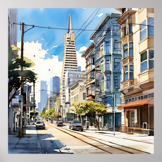 Schöne Pen- und Tintenskizze von San Francisco Poster (Vorne)