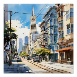 Schöne Pen- und Tintenskizze von San Francisco Poster