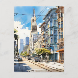Schöne Pen- und Tintenskizze von San Francisco Postkarte