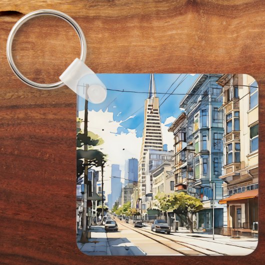 Schöne Pen- und Tintenskizze von San Francisco Schlüsselanhänger (Vorderseite)