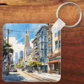 Schöne Pen- und Tintenskizze von San Francisco Schlüsselanhänger (Rückseite)