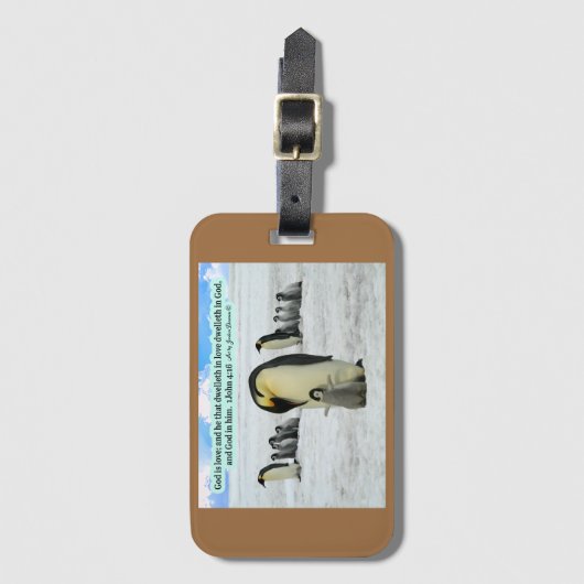 Schöne Penguin-Schrift 1 John 4:16 Gepäckanhänger (Vorderseite Vertikal)